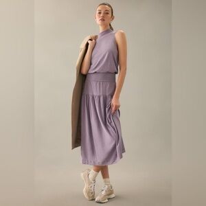 Nation LTD Margot French Lilac Purple Drop Waist Mock Neck Midi Dress